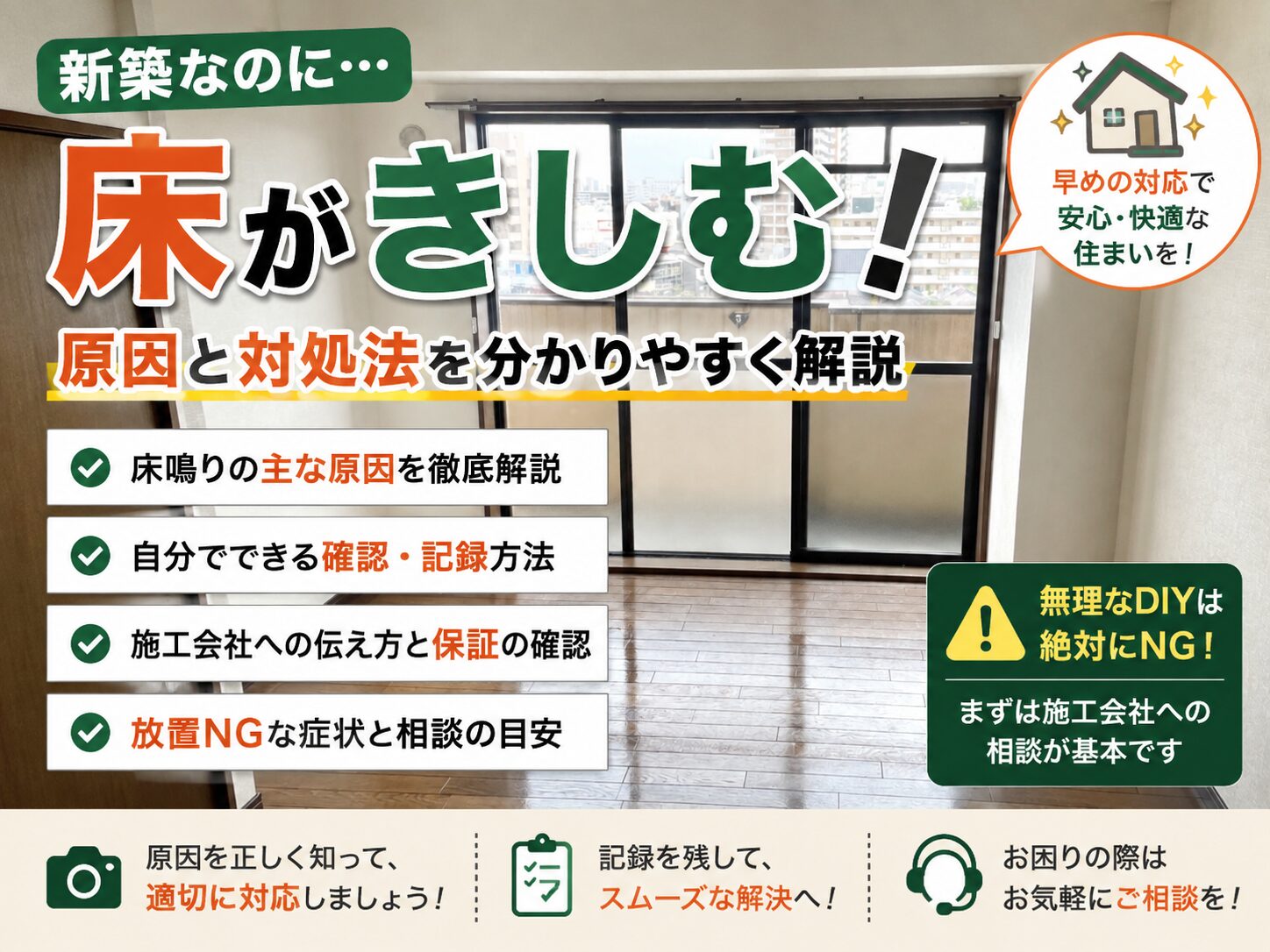 新築なのに床がきしむ！原因と対処法を分かりやすく解説
