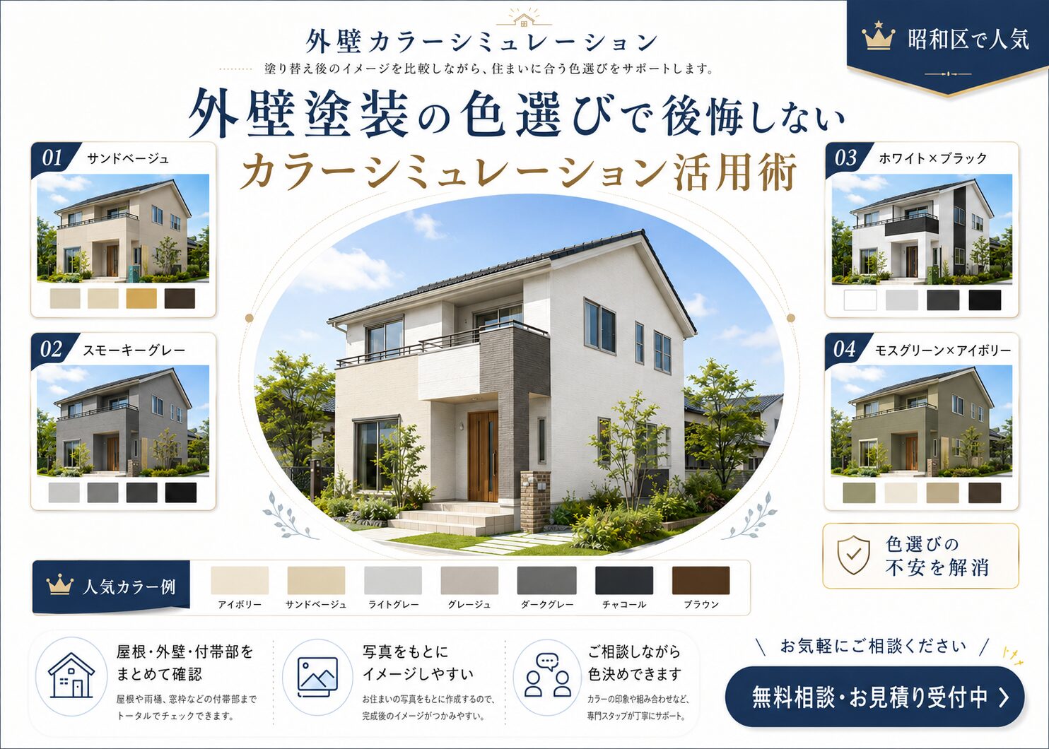 【名古屋市昭和区】外壁塗装の色選び｜カラーシミュレーションで後悔を防ぐ